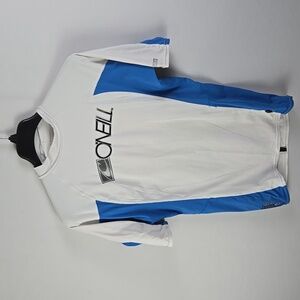O'Neill Rash Guard Skins 6oz White Blue Short Sleeve‎ UV Protection Swim Shirt L